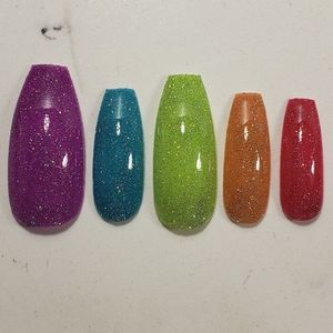 Custom Gel Press on Nails Handmade 20pc set Rainbow reflective glitter